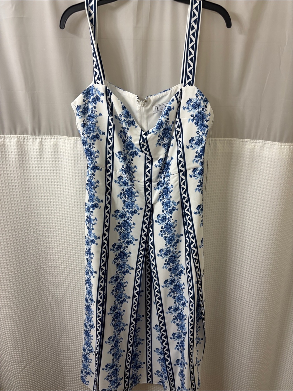 Siena Studio White and Blue Striped Floral Midi Dress